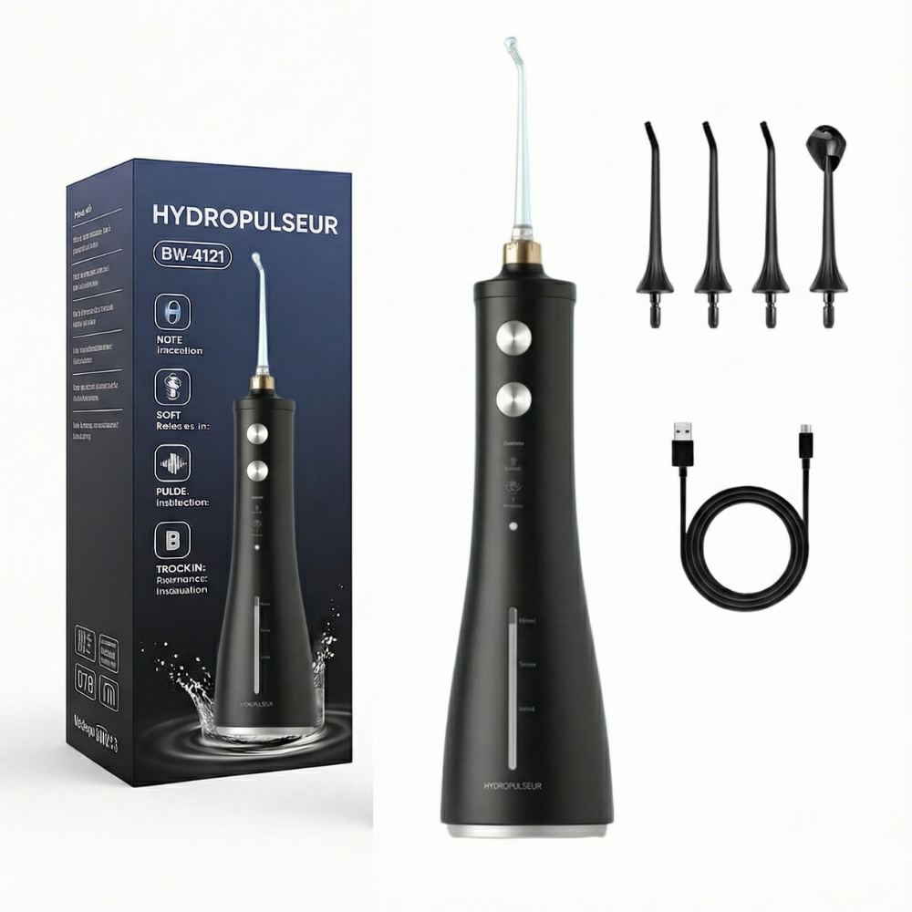 Jet Dentaire Sans Fil – Hydropulseur Rechargeable Soin complet dents et gencives – 3 modes, 4 embouts Réservoir 300 ml, 30-120 PSI, étanche IPX7
